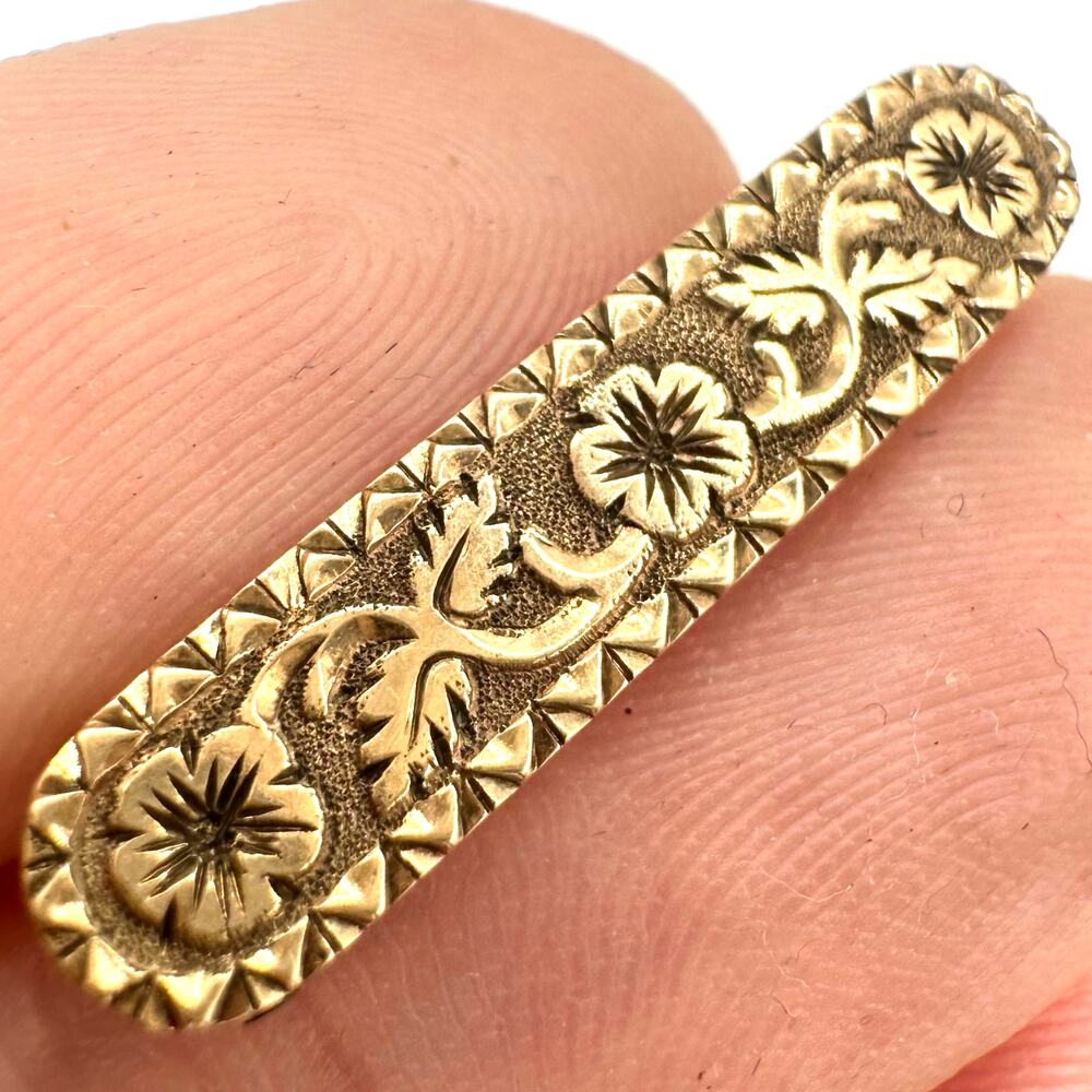 Antique Victorian solid 10kt yellow gold lingerie lace floral bar pin brooch